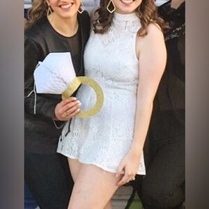 Perfect Bachelorette White open back romper!